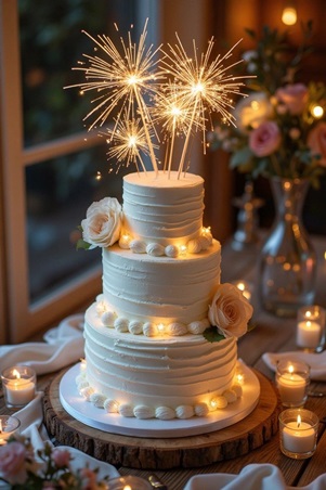 استوحي أفكارًا لإضاءة كعكة زفافك البرّاقة