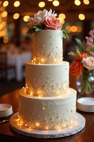 استوحي أفكارًا لإضاءة كعكة زفافك البرّاقة