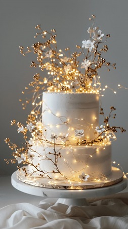استوحي أفكارًا لإضاءة كعكة زفافك البرّاقة