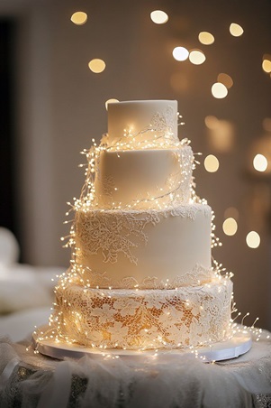 استوحي أفكارًا لإضاءة كعكة زفافك البرّاقة
