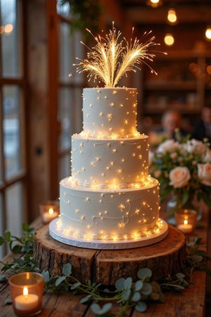 استوحي أفكارًا لإضاءة كعكة زفافك البرّاقة