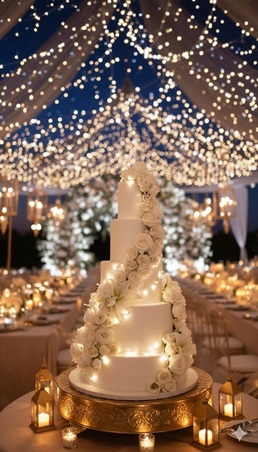 استوحي أفكارًا لإضاءة كعكة زفافك البرّاقة