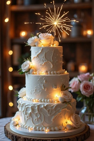 استوحي أفكارًا لإضاءة كعكة زفافك البرّاقة