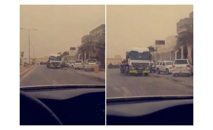بالفيديو سائق شاحنة متهور يسير عكس الإتجاه بأحدى أحياء الرياض