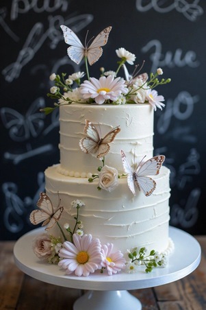 الفراشات اختيار رقيق ومرح لتزيين كعكة حفل زفافك