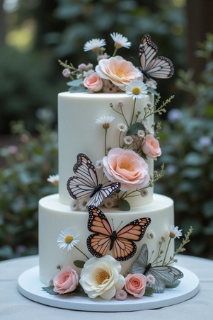 الفراشات اختيار رقيق ومرح لتزيين كعكة حفل زفافك
