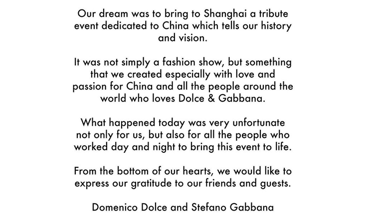 مصمما دولشي أند غابانا يعتذران من الصين: والأخيرة تخرج منتجات الدار من بوتيكاتها