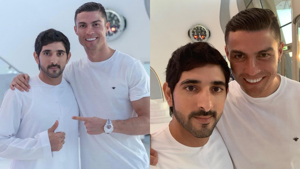 كريستيانو رونالدو مع ولي عهد دبي الشيخ حمدان في صورة سيلفي .. وهذا سبب لقائهما!