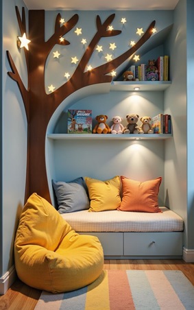 استوحي أفكار تصميم ركن دافئ للقراءة في غرفة طفلك